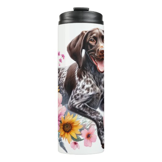Deutsch Kurzzeitiger Pointer Bloom Thermosbecher (Vorderseite)
