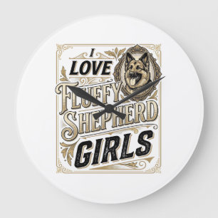 Deutsch Langhaar Mädchen-Shirt Vintage-Hundegravur Große Wanduhr