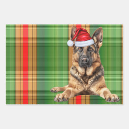 Deutsch Langhaar Weihnachts Hund Rot Kariert Geschenkpapier Set