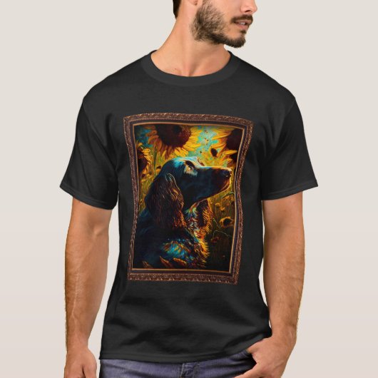 Deutsch Langhaariger Pointer malt Sonnenblumenblum T-Shirt (Vorderseite)