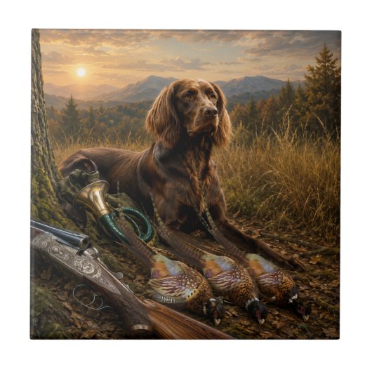 Deutsch Langhaariger Vorstehhund Jagdbegleiter Fliese (Vorderseite)