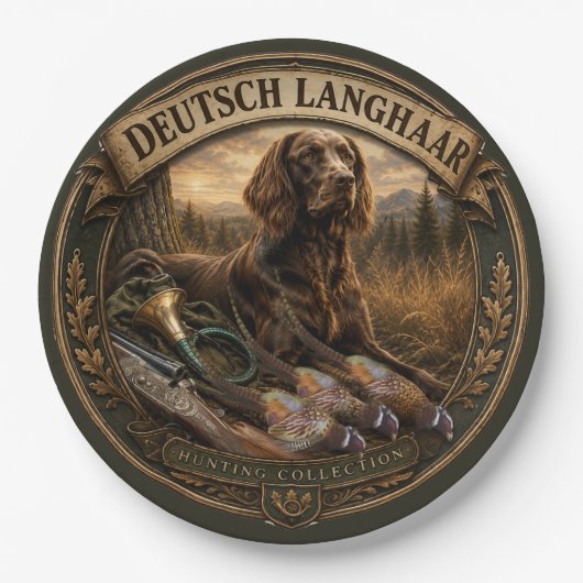 Deutsch Langhaariger Vorstehhund Jagdbegleiter Pappteller (Vorderseite)