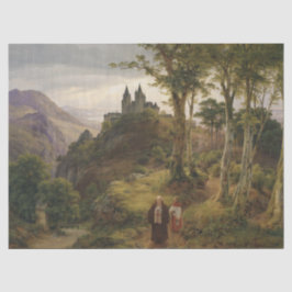 Deutsch-romantische Landschaft mit Klosteranlage Seidenpapier