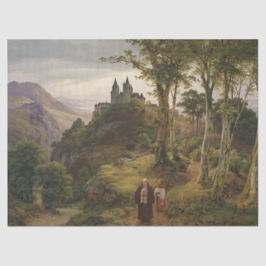 Deutsch-romantische Landschaft mit Klosteranlage Seidenpapier (Vorderseite)