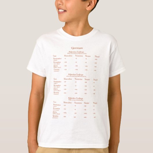 Deutsche Adjektive Endings Grammar Chart Education T-Shirt (Vorderseite)