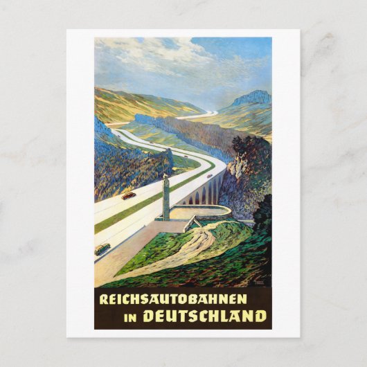Deutsche Autobahn Vintage Travel Poster restaurier Postkarte (Vorderseite)