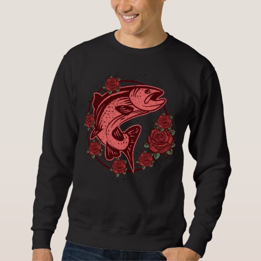 Deutsche Bachforelle Vintage-Blumenkunst Sweatshirt (Vorderseite)
