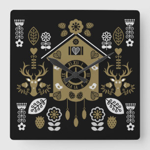 Deutsche Bauernmalerei Kunst Quadratische Wanduhr