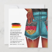 Deutsche Denim Girl Graduation Party Einladung (Vorderseite)