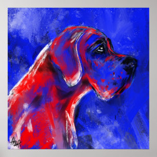 Deutsche Dogge Gemälde rot blau Poster