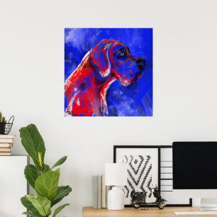 Deutsche Dogge Gemälde rot blau Poster
