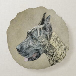 Deutsche Dogge (Gescheckt) Malerei - Originale Hun Rundes Kissen