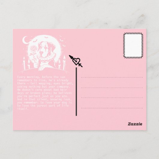 Deutsche Dogge "GROSSE LIEBE" Postkarte (Rückseite)