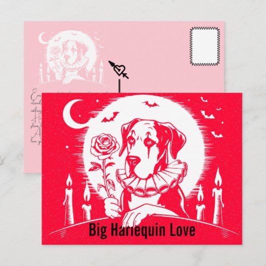 Deutsche Dogge "GROSSE LIEBE" Postkarte (Vorne/Hinten)