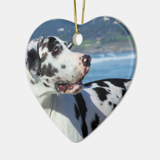 Deutsche Dogge - Harlekin - Phantom Keramik Ornament (Links)
