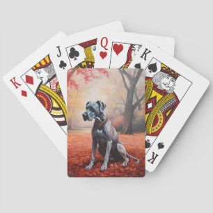 Deutsche Dogge im Herbstlaubfall inspiriert Spielkarten