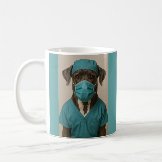 Deutsche Dogge in OP-Kleidung Kaffeetasse (Links)