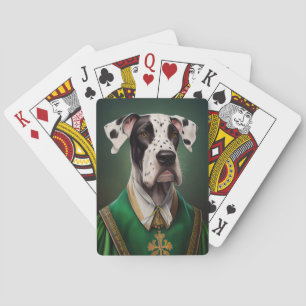 Deutsche Dogge in St. Patrick's Day-Kleidung Spielkarten