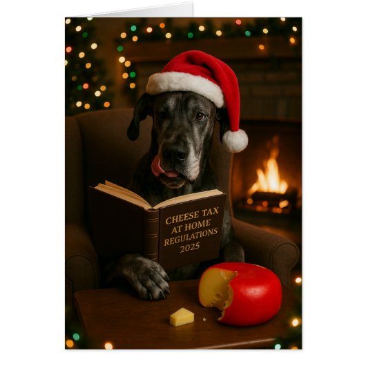 Deutsche Dogge 'Käse-Steuer' Weihnachtskarte (Vorne)