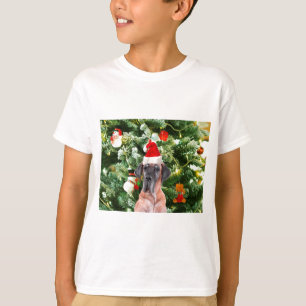 Deutsche Dogge mit Weihnachtsbaum-Geschenkboxen un T-Shirt
