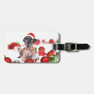 Deutsche Dogge mit Weihnachtsdekoration Geschenke Gepäckanhänger