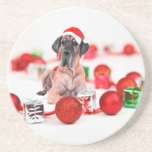 Deutsche Dogge mit Weihnachtsdekoration Geschenke Getränkeuntersetzer