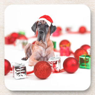 Deutsche Dogge mit Weihnachtsdekoration Geschenke Untersetzer