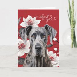 Deutsche Dogge mit weißen Lilien auf Rot Dankeskarte