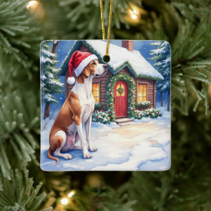 Deutsche Dogge Snowy Cabin Santa Hut Weihnachtskun Keramikornament