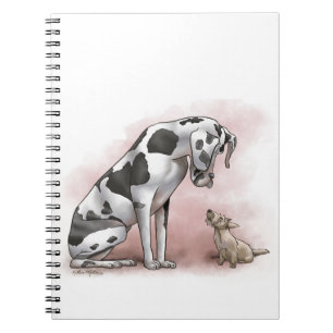 Deutsche Dogge und Schottischer Terrier Cartoon Notizblock