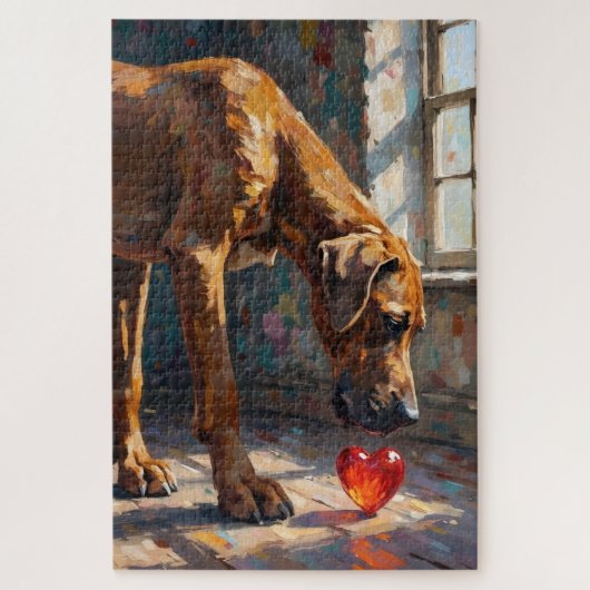 Deutsche Dogge Valentinstag Sanftes Herz Puzzle (Vertikal)