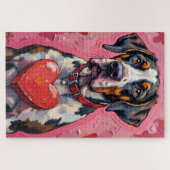 Deutsche Dogge versteckt sich hinter Valentins-Sch Puzzle (Horizontal)
