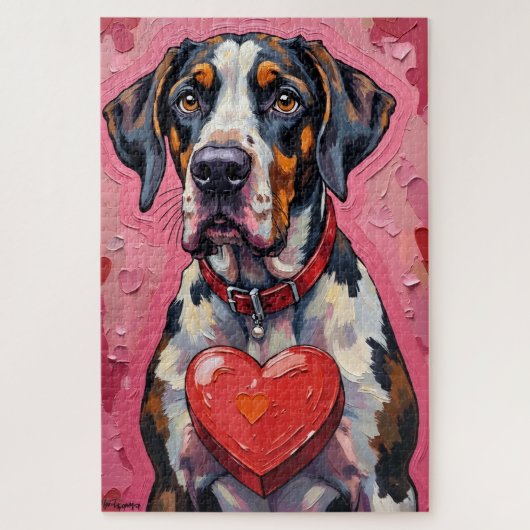 Deutsche Dogge versteckt sich hinter Valentins-Sch Puzzle (Vertikal)
