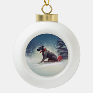 Deutsche Dogge Weihnachten Schnee Winter Keramik Kugel-Ornament