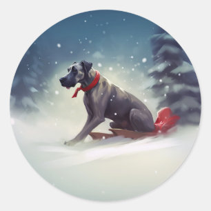 Deutsche Dogge Weihnachten Schnee Winter Runder Aufkleber