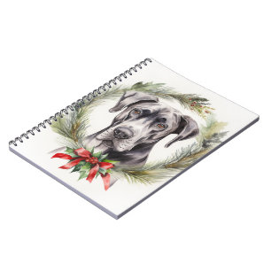 Deutsche Dogge Weihnachts-Kranz Festlicher Hund Notizblock