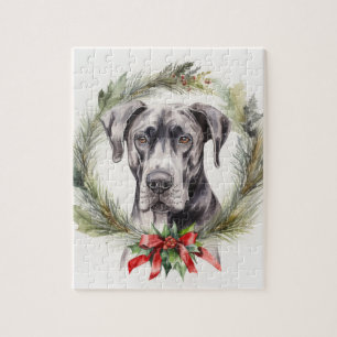 Deutsche Dogge Weihnachts-Kranz Festlicher Hund Puzzle