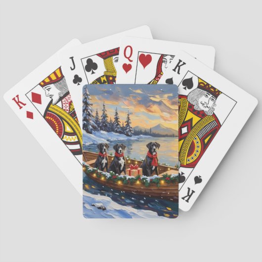 Deutsche-Dogge-Weihnachtsboot-Feier Spielkarten (Rückseite)