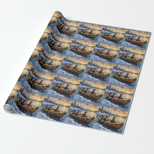 Deutsche-Dogge-Weihnachtsboot-Feiertag Geschenkpapier
