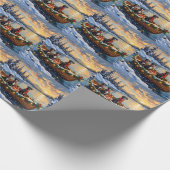 Deutsche-Dogge-Weihnachtsboot-Feiertag Geschenkpapier (Ecke)
