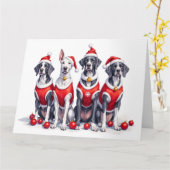 Deutsche-Dogge-Weihnachtskleid Weihnachtsmannmütze Karte (Gelbe Blume)