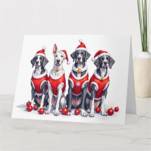 Deutsche-Dogge-Weihnachtskleid Weihnachtsmannmütze Karte