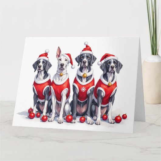 Deutsche-Dogge-Weihnachtskleid Weihnachtsmannmütze Karte (Vorderseite)