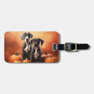Deutsche Dogge Welpe Herbstfreude Kürbis Gepäckanhänger