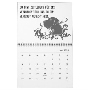 Deutsche Doggen-Kalender-Zitate schwarz / Weiß deu Kalender
