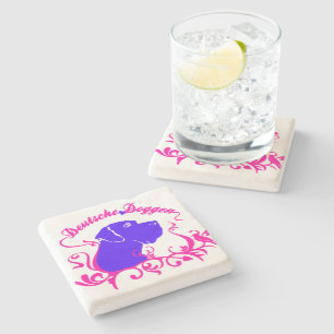 Deutsche Doggen Magenta Blaues Logo Steinuntersetzer