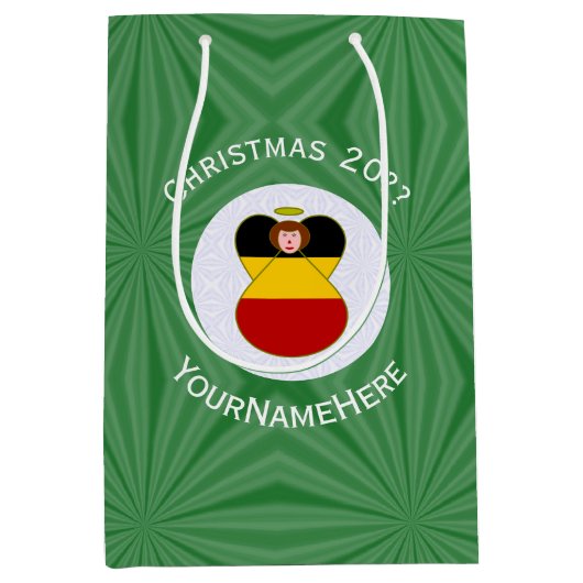 Deutsche Engel-Weihnachtsfahne Personalisiert Mittlere Geschenktüte (Vorderseite)