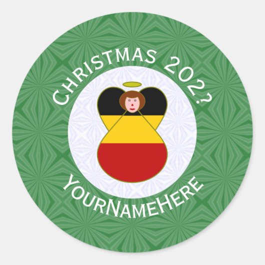 Deutsche Engel-Weihnachtsfahne Personalisiert Runder Aufkleber (Vorderseite)