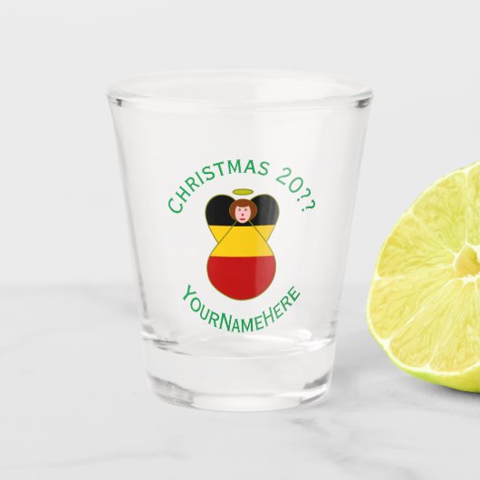 Deutsche Engel-Weihnachtsfahne Personalisiert Schnapsglas (Vorderseite)
