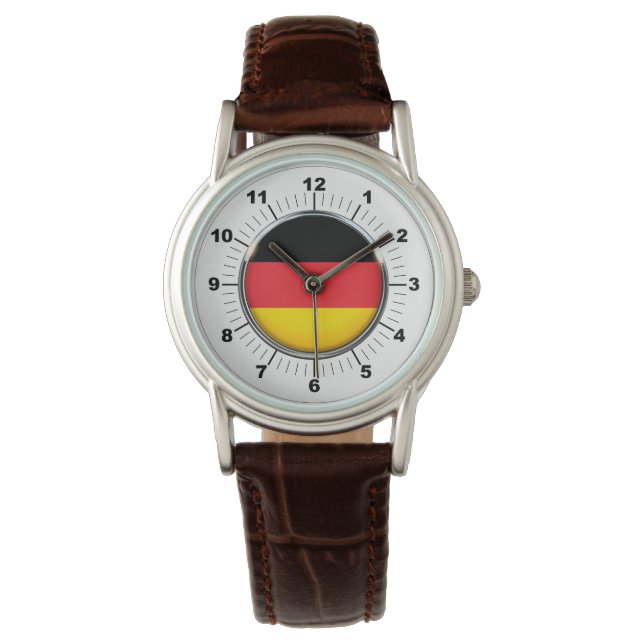 Deutsche Flagge Brown Leather Strap Watch Armbanduhr (Vorderseite)